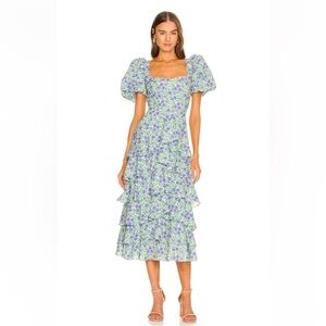 NWT Mergim Nara Floral Puff Sleeve Midi Dress